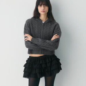 Aritzia Charcoal Gray Cable-Knit Zip Hoodie